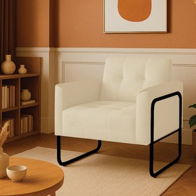 Poltrona Sala Industrial Alta Tubo Preto Elisa Suede D03 - D'Rossi - Bege