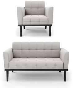 Conjunto Poltrona e Namoradeira Decorativa Karen Pés Fixo em Madeira Preto Veludo Cinza G19 - Gran Belo