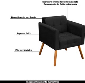 Poltrona Decorativa Pés Palito Karen Suede Preto G19 - Gran Belo