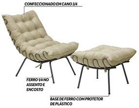 Conjunto Decorativo Poltrona e Puff Abel Base de Ferro Preto Veludo Bege G41 - Gran Belo