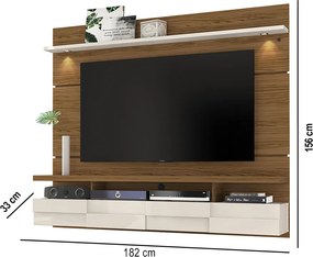 Painel TV 60 Pol 182cm Bancada Suspensa para Sala Quelen Naturale/Off White M20 - D'Rossi