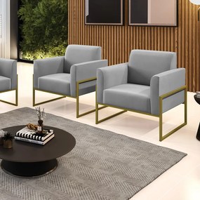 Kit 2 Poltronas Base Industrial Alta Dourado Marisa Suede D03 - D'Rossi - Cinza