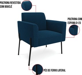 Poltrona Sala Estar Pé Ferro Preto Kit 2 Marisa Bouclê D03 - D'Rossi - Azul