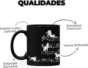 Caneca Gato Musical Cat Lover Preta