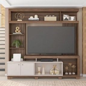 Home Estante Rio 210cm TV até 65 com Prateleiras MDP/HDF Nogueira/OffWhite G11 - Gran Belo