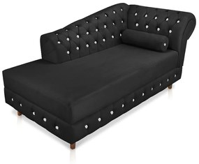 Divã Chesterfield 165 cm Capitonado com Strass Suede D'Rossi - Preto