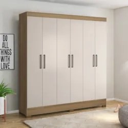 Guarda Roupa Casal 201cm 6 Portas Pratik D02 Amêndola/Off - Mpozenato