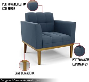 Kit 2 Poltronas Decorativas Karen Pés Fixo em Madeira Castanho Suede Azul Marinho G19 - Gran Belo