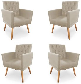 Kit 4 Poltronas Decorativas Clara Capitonê Pés Palito Suede Bege - Sheep Estofados