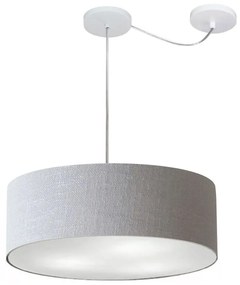 Lustre Pendente Cilíndrico Com Desvio Md-4222 Cúpula em Tecido 45x15cm Rustico Cinza - Bivolt