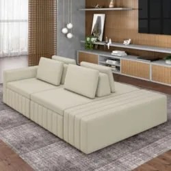 Sofá Ilha e Puff Sala Living 285cm Siesta M22 Linho Areia    - Mpozena