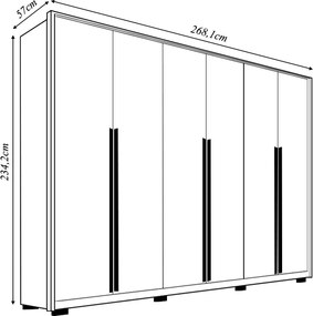 Guarda Roupa Casal Space com 6 Portas de Bater 4 Gavetas e Led MDP Freijo/Sued G11 - Gran Belo