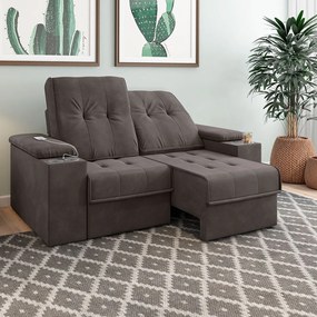 Sofá 3 Lugares Retrátil e Reclinável com USB Sala de Estar Calvin 207cm Veludo Tabaco G46 - Gran Belo