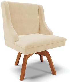 Cadeira Decorativa Sala de Jantar Base Giratória de Madeira Firenze Suede Bege/Natural G19 - Gran Belo
