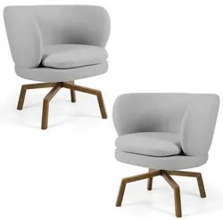 Kit 2 Poltronas Decorativas Base Ka Giratória Melissa Linho C-315 Cinz