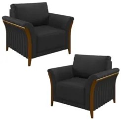 Kit 2 Poltronas Decorativas Sala de Estar 102cm Pés Madeira Roya Z32 P