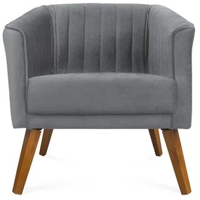 Poltrona Decorativa Dalia Pés de Madeira Veludo Cinza - Sheep Estofados - Cinza
