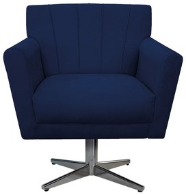 Poltrona Laura Base Giratória de Metal Suede Azul Marinho - ADJ Decor