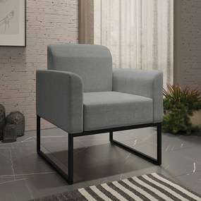 Poltrona Decorativa Isabella Base Industrial Linho Grafite/Preto G19 - Gran Belo