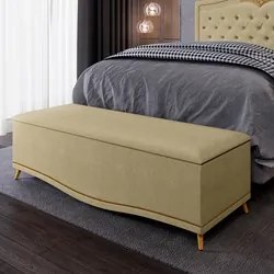 Calçadeira Baú Queen 160cm com Tachas Imperial J02 Linho Areia - Mpoze