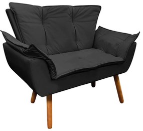 Namoradeira com 2 Poltronas e 2 Puffs Pé Palito Madeira Opala Corino D03 - D'Rossi - Preto