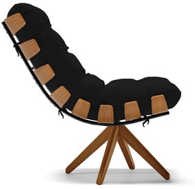 Poltrona Giratória Costela Linho Preto Base de Madeira MA30 M11 - D'Rossi
