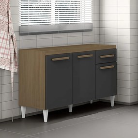 Balcão Cozinha com Tampo 120cm 1 Gaveta Grazieli A09 - D'Rossi - Atacama e Grafite