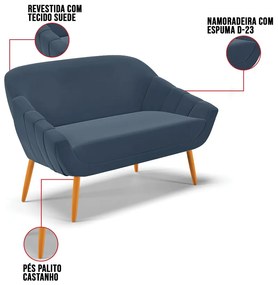 Namoradeira 02 Lugares Giovana Suede Pés Palito Castanho D03 - D'Rossi - Azul Marinho