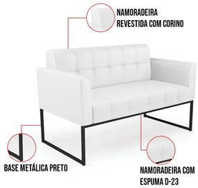 Kit 1 Sofá Namoradeira e 2 Poltronas Elisa Corino Branco Base Metálica Industrial Preto D03 - D'Rossi