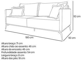 Sofá 3 Lugares Escritório Recepção Calypso SPZ 180cm Linho - ADJ Decor