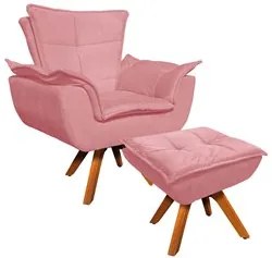 Poltrona Decorativa Base Giratória Giromad com Puff Opla Suede Rose -