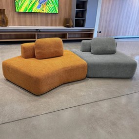 Sofá Ilha Sala de Estar Modulado Dakota Encosto Almofadas Soltas Bouclê Rústico Terracota/Cinza G33 - Gran Belo