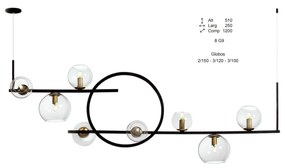 Pendente Solênio Retangular Desalinhado C/ Aro 120X25X51Cm Globo Abert... (BRANCO, FOSCO (Branco))