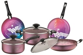 Jogo de Panelas 5pc Tramontina Mulher Maravilha em Alumínio com Revestimento Interno em Antiaderente Rosa