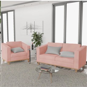 Kit Sofá 2 Lugares e Poltrona Europa Suede Rosê ADJ Decor