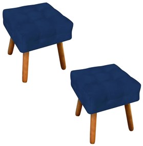 Puff Banqueta Decorativo Pé Palito de Madeira Kit 2 Elisa Suede Azul Marinho D03 - D'Rossi