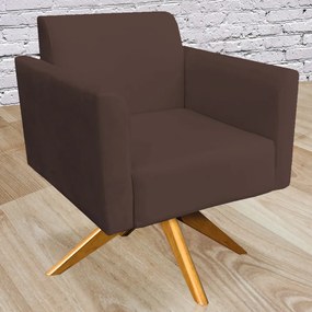 Poltrona Decorativa Isabella Base Giratória Madeira Suede Marrom G19 - Gran Belo