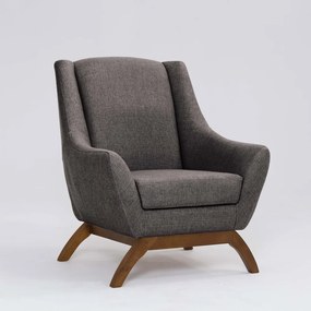 Poltrona Decorativa Mildred D07 Pés Madeira Linho Mescla Marrom - D'Rossi