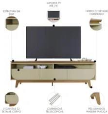 Rack Bancada de TV 75 Pol 200cm Celina Z10 Cumaru/Opala - Mpozenato