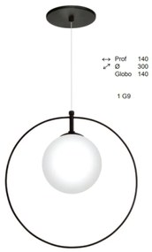 Pendente Ring Esfera Ø30X14Cm Globo Ø14Cm 01Xg9 - Old Artisan Pd-5601 (PRETO, FOSCO (Branco))