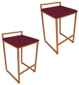 Conjunto 02 Banquetas Pietra Suede Base Cobre - Vinho
