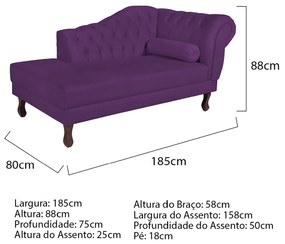 Recamier Diana 185cm Lado Esquerdo Suede Roxo - ADJ Decor