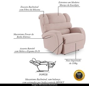 Poltrona do Papai Sala de Cinema Reclinável Kylie Power Touch Veludo Rosê G23