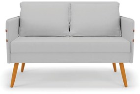 Kit 01 Namoradeira 02 Lugares e 02 Poltronas Mari Linho Cinza A05 Pés Palito Castanho - D'Rossi