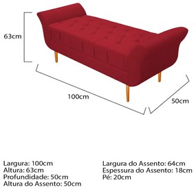 Recamier Estofado Ari 100 cm Solteiro Suede Vermelho - ADJ Decor
