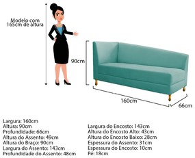Recamier Valéria 160cm Lado Esquerdo Suede Azul Tiffany - ADJ Decor
