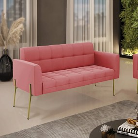 Sofá Namoradeira 2 Lugares Pé de Ferro Dourado Elisa Suede D03 - D'Rossi - Rose