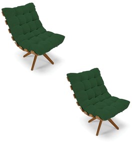 Poltrona Giratoria Costela Kit 2 Veludo Verde Base de Madeira MA30 M11 - D'Rossi