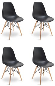Cadeira para Sala de Jantar Kit4 Eiffel Eames Preto Base Madeira R02 - D'Rossi