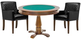 Mesa de Jogos Carteado Victoria Redonda Tampo Reversível Amêndoa com 2 Cadeiras Liverpool PU Sintético Preto Matelassê G36 G15 - Gran Belo